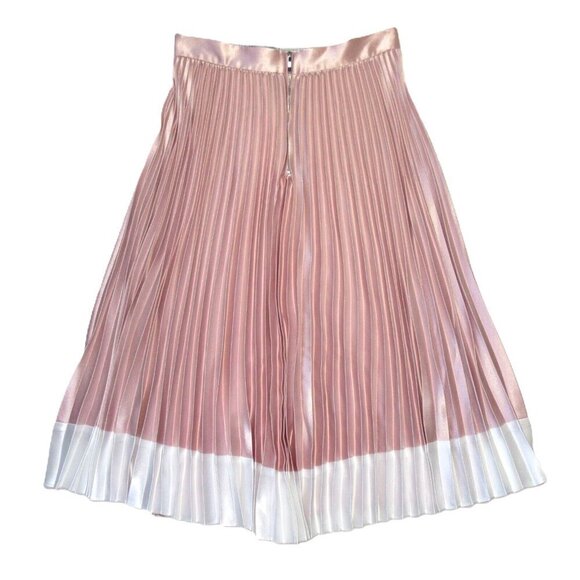 NWT Ted Baker Glaycie in Pink Satin Flared A-line Pleated Midi Skirt 3 / US 8 - Picture 3 of 3